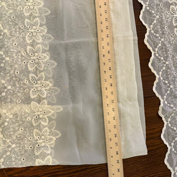 Pair Of Sheer French White Embroidered Valance Curtains 17.5 x 57 Made in France - Picture 9 of 9